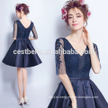 Graceful Short Sleeve Sweat Party Dress Últimas Design Chic Chiffon Evening Dress Navy Blue